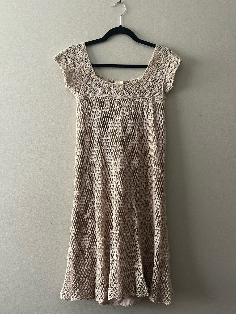 Crochet Knit Midi Dress in Beige